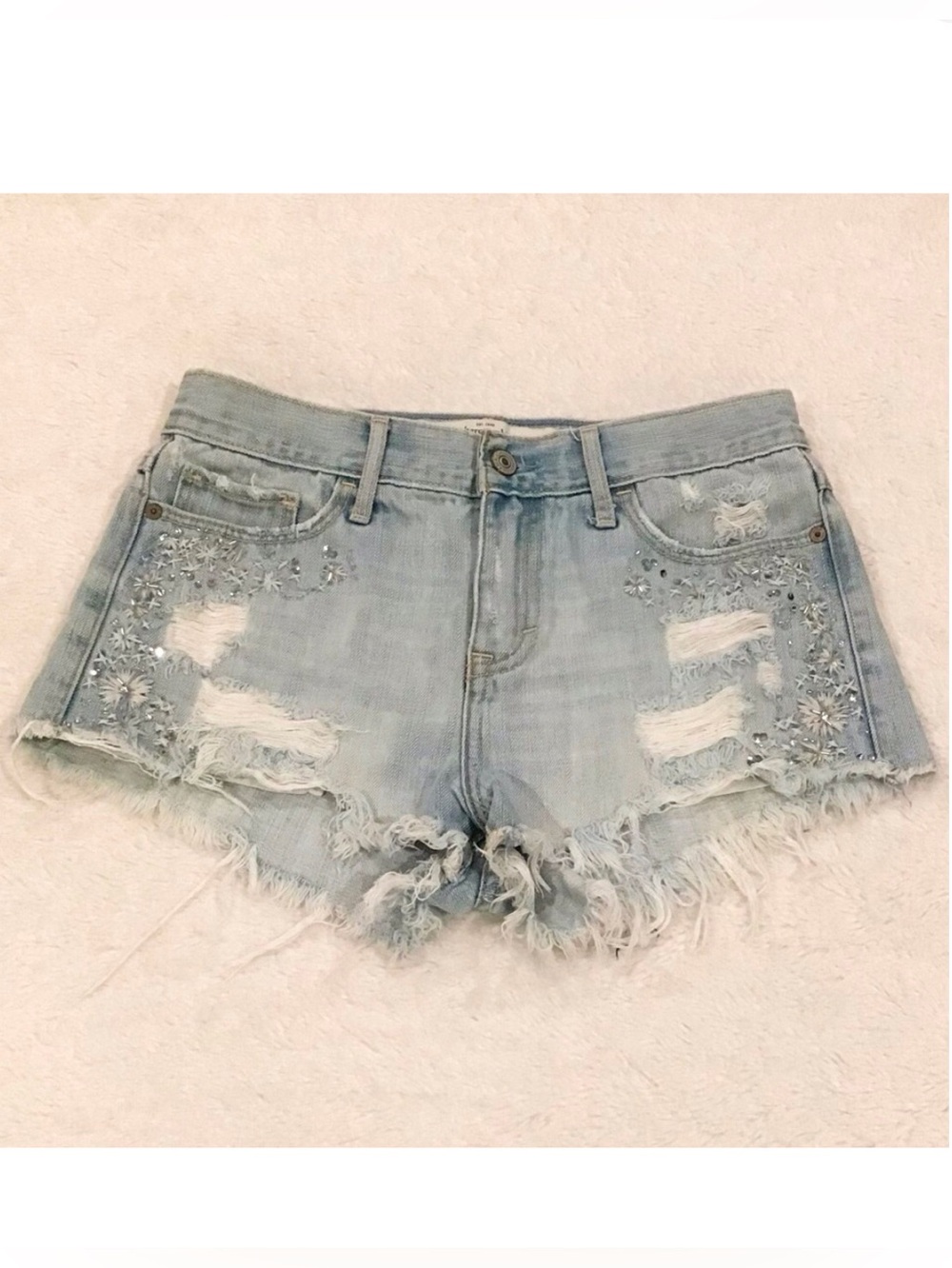 Abercrombie Fitch 2 (W26) Denim Women’s Shorts Embellished Light Y2K Distressed